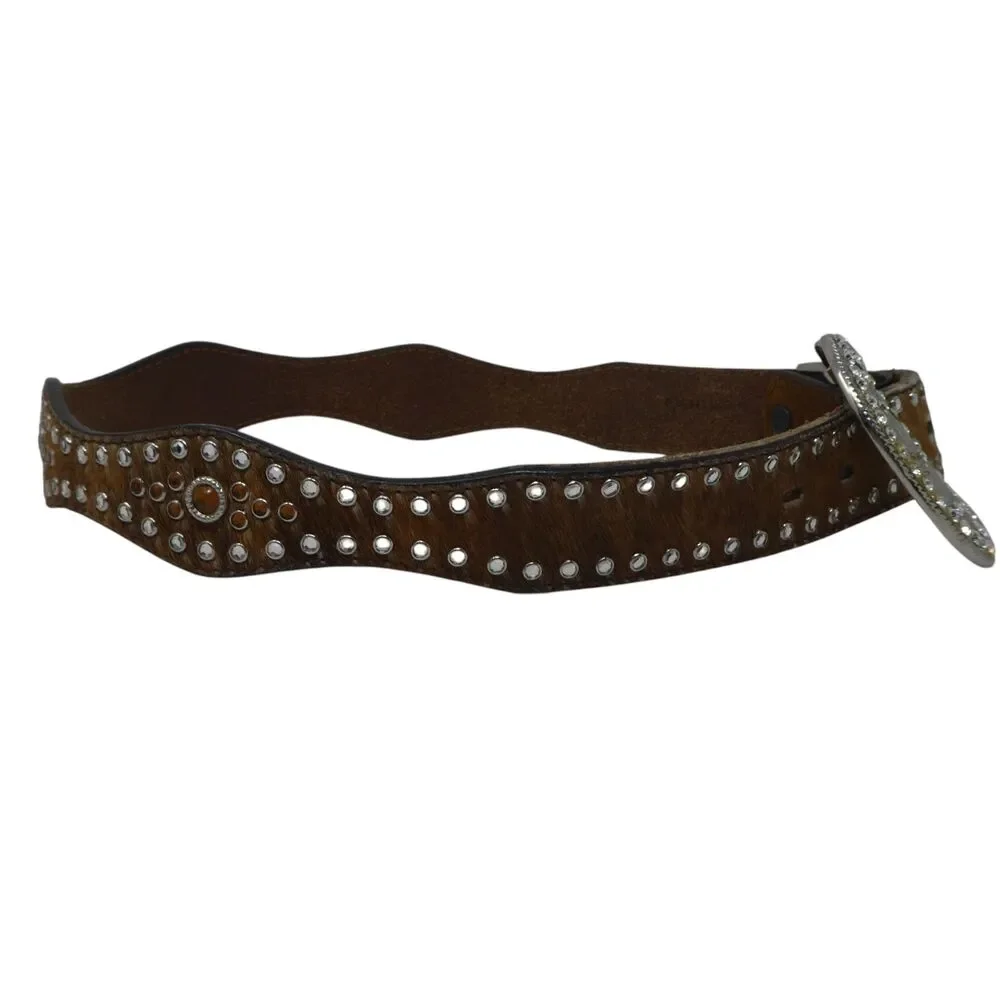 3D Belt Company Rhinestone Bling Leather Calfhair Western Belt